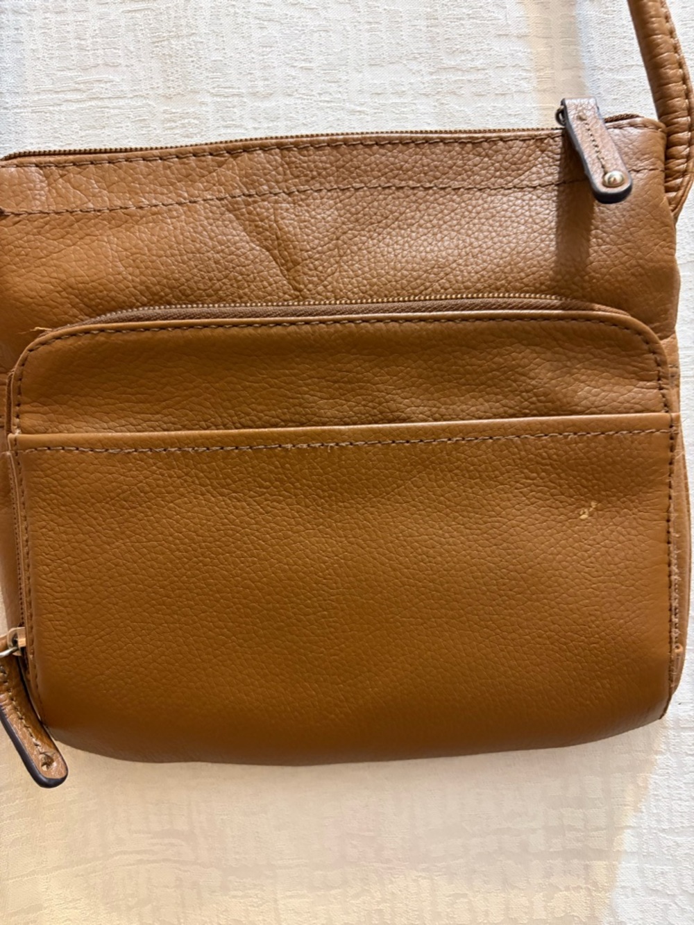 Women's Tan Leather Crossbody Bag with Front Pocket